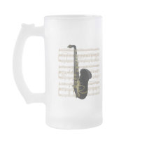 Gold Black Saxophone on Gold Sheet Music Glass