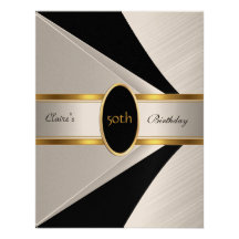 Gold Black White Invite 50th Birthday Party