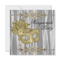 Gold Black White Masquerade Party Personalised Announcement