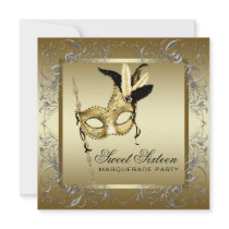 Gold Black White Sweet Sixteen Masquerade Party