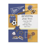 Gold & Blue Sports Baby Shower Postcard Invitation