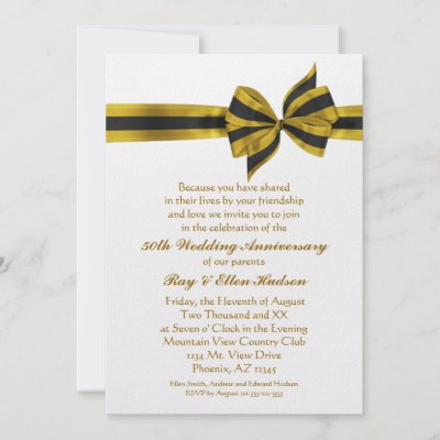 Black and gold ribbon 50th wedding anniversary party invitation