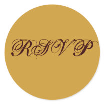 Gold Brown RSVP Wedding Sticker