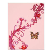 GOLD BUTTERFLY , bright red pink Personalised Invitation