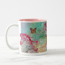 GOLD BUTTERFLY IN SPARKLES 2 pink red blue green Mug