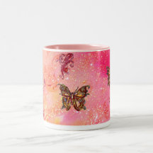 GOLD BUTTERFLY IN SPARKLES 2 pink red Coffee Mug