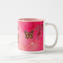 GOLD BUTTERFLY IN SPARKLES 2 pink red Coffee Mugs