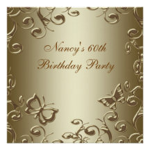 Gold Butterfly Swirls Womans 60th Birthday Party Announcement
