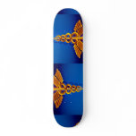 Gold caduceus over blue medical background skateboards