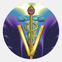 GOLD CADUCEUS VETERINARY SYMBOL Blue Purple Stickers