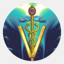 GOLD CADUCEUS VETERINARY SYMBOL Blue Teal Stickers