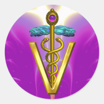 GOLD CADUCEUS VETERINARY SYMBOL Pink Fuchsia Round Stickers