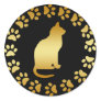 GOLD CAT AND PAWS ROUND STICKERS