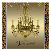 Gold Chandelier Leopard Party Invitations