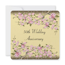 Gold Cherry Blossom 50th Anniversary Party Custom Invitation