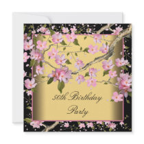 Gold Cherry Blossom Womans 50th Birthday Party Personalised Invitation