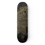 Gold Chinese Dragon on Black Skate Board