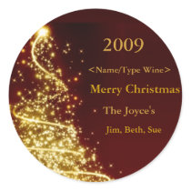Gold Christmas Tree on Red Background Wine Label