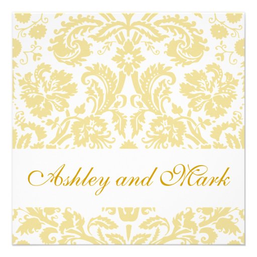 Gold Cream Floral Damask Wedding Invitation