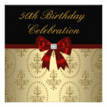 Gold Crest Red Bow Womans Elegant 50th Birthday Custom Announcement