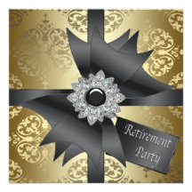 Gold Damask Gold Womans Retirement Party Custom Invites