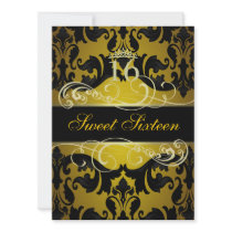 Gold Damask & Swirl Sweet16 Birthday Invite