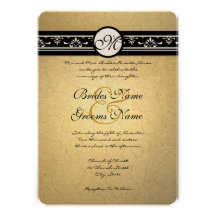 Gold Damask Swirls Wedding Invitation 5x7