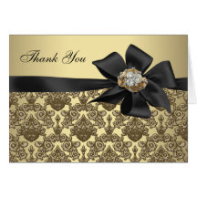 Gold Diamonds Black Damask Thank You Cards