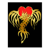 GOLD DRAGON HEART POST CARD
