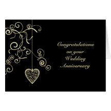 Gold Elegant Heart Wedding Anniversary Card