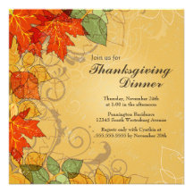 Gold fall leaves thanksgiving dinner invitation