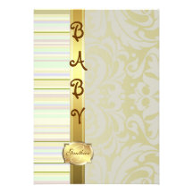 Gold Fanciful Pinstripe Baby Shower Invitation