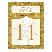 Gold FAUX Glitter Snowflake Table Number Card Postcard