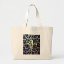 GOLD FLEUR-DE-LIS WITH LEOPARD FRAME TOTE BAG