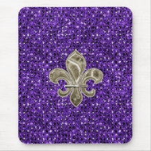 gold fleur de lys purple sequin effect mousepad