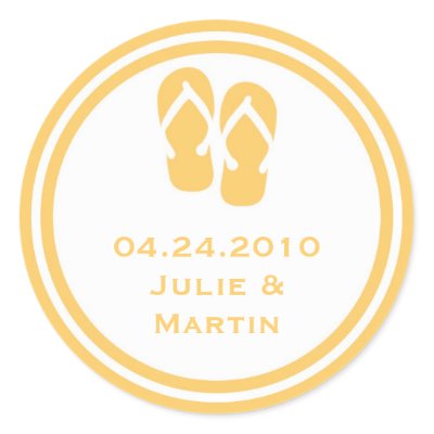 Wedding Shoes Flip Flops on Gold Flip Flop Thong Wedding Favour Tag Seal Label Round Sticker By