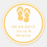 Gold flip flop thong wedding favour tag seal label round sticker