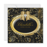 Gold Floral Salon Elegant Open House Promo Bow invitations