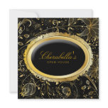 Gold Floral Salon Elegant Open House Promo invitations