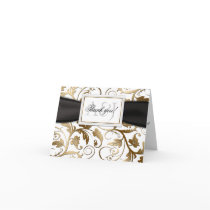 Gold Floral Thank You Card with Black Bow