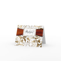Gold Floral Thank You Card with Orange Bow