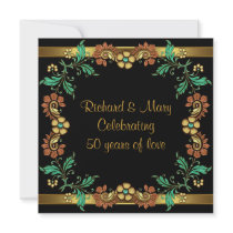 Gold Flowers 50th Wedding Anniversary Party Invitations