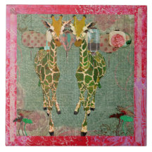 Gold Giraffes Twilight  Tile