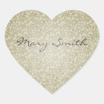 Gold Glitter Custom Name Heart Stickers