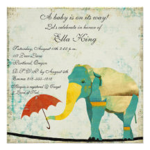 Gold Graceful Elephant Baby Invitation