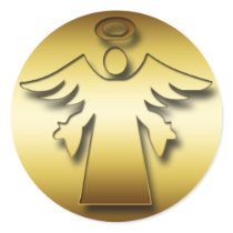GOLD GUARDIAN ANGEL ROUND STICKER