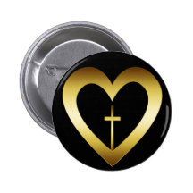 GOLD HEART AND CROSS BUTTON