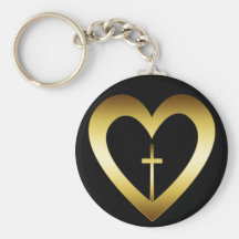 GOLD HEART AND CROSS KEY CHAIN