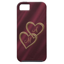 Gold heart monograms crimson iPhone 5 cases
