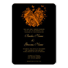 Gold Heart Roses & Butterflies Wedding Invitation